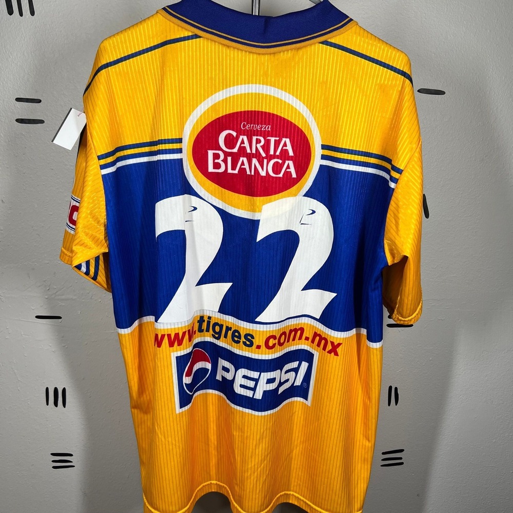 Vintage 1999 Tigres UANL Jersey Mens XL Yellow Blue Soccer Liga MX Shell Sport - Picture 6 of 7